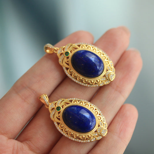 Natural mineral lapis lazuli vintage pendant necklace