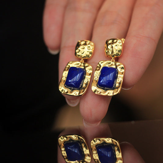 Natural mineral lapis lazuli irregular earrings