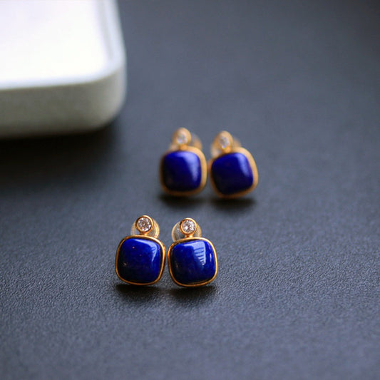 Natural lapis Lazuli simple oval stud earrings