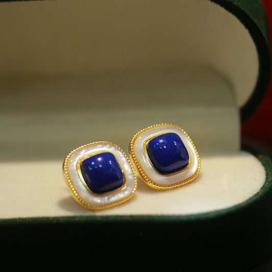 Natural lapis with white fritillary stud earrings
