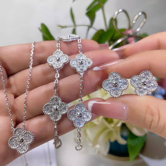 High definition four-leaf clover necklace/stud earrings/bracelet set