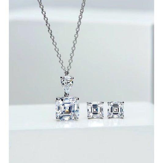 3 carat Asche necklace stud earrings set
