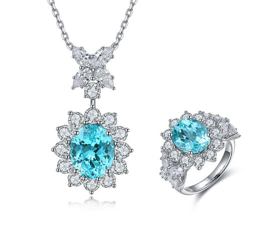 Luxury elegant flower necklace women's ring color treasure set
