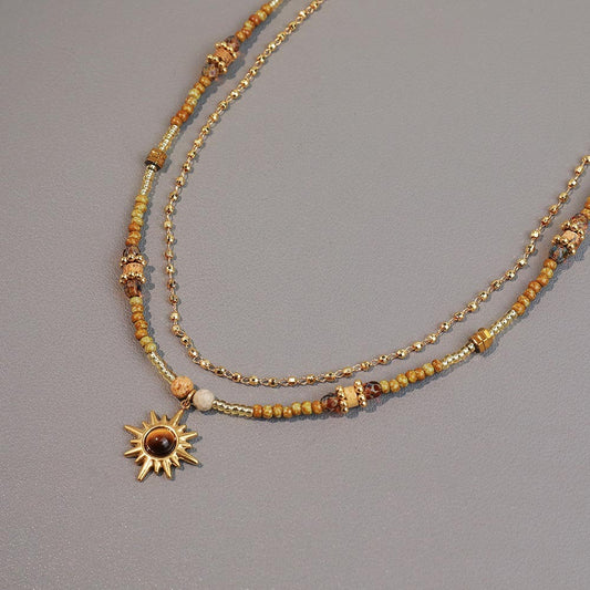 Vintage Tiger's Eye Stone Set (Rice Bead necklace/Copper necklace/Bronze bracelet)