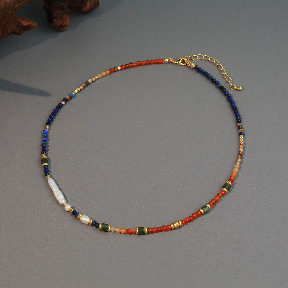 Lapis lazuli Baroque pearl clavicle chain